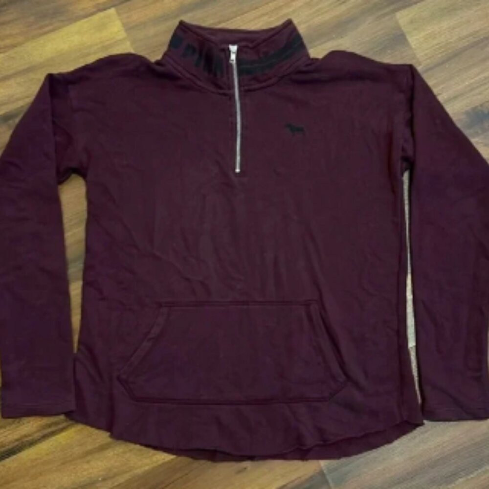 PINK by Victoria Secret 1/2 Zip Pullover Fleece-Burgundy with Black logos Medium